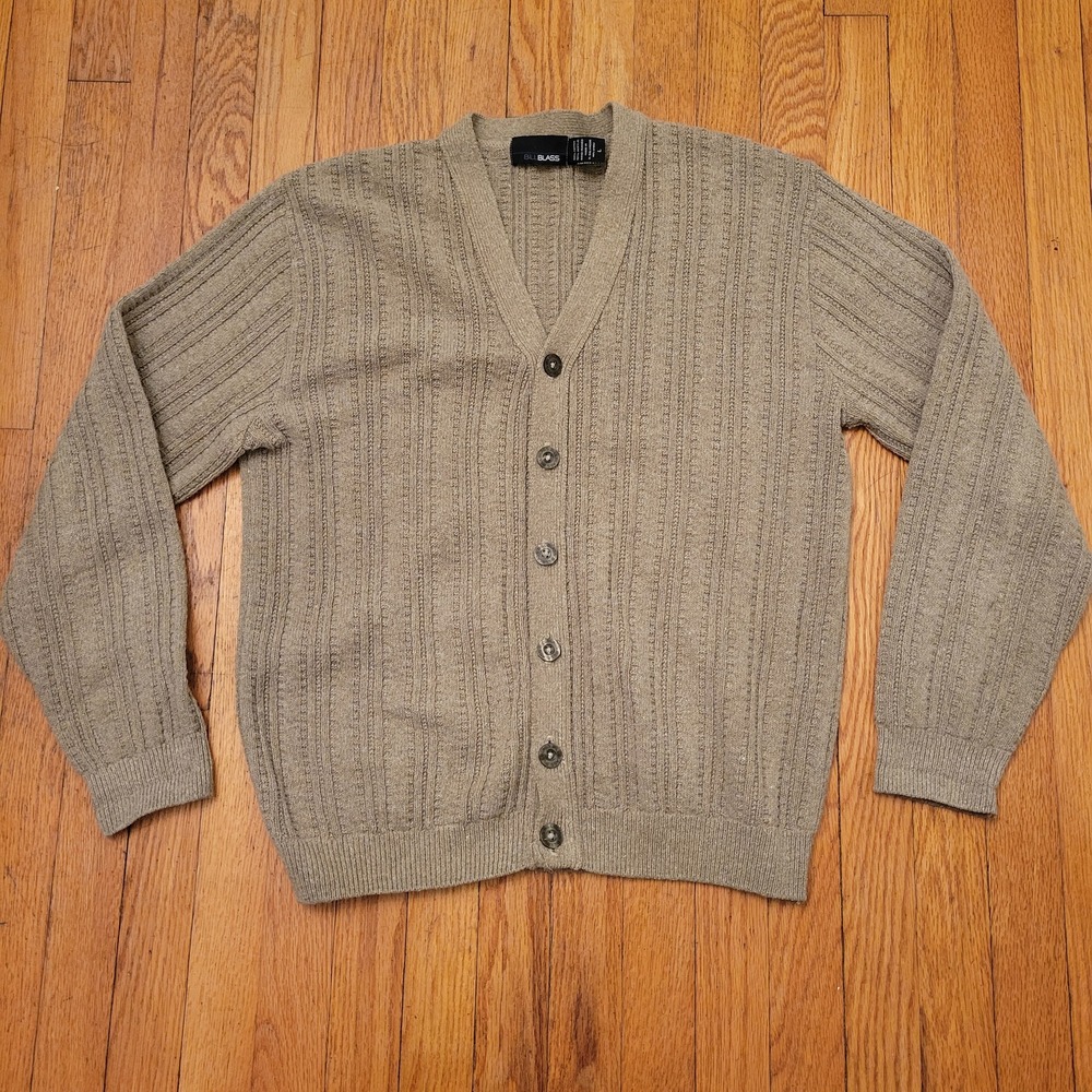 Bill‎ Blass Granola Tan Ribbed Button Front Cardigan Sweater L Grandpacore Retro